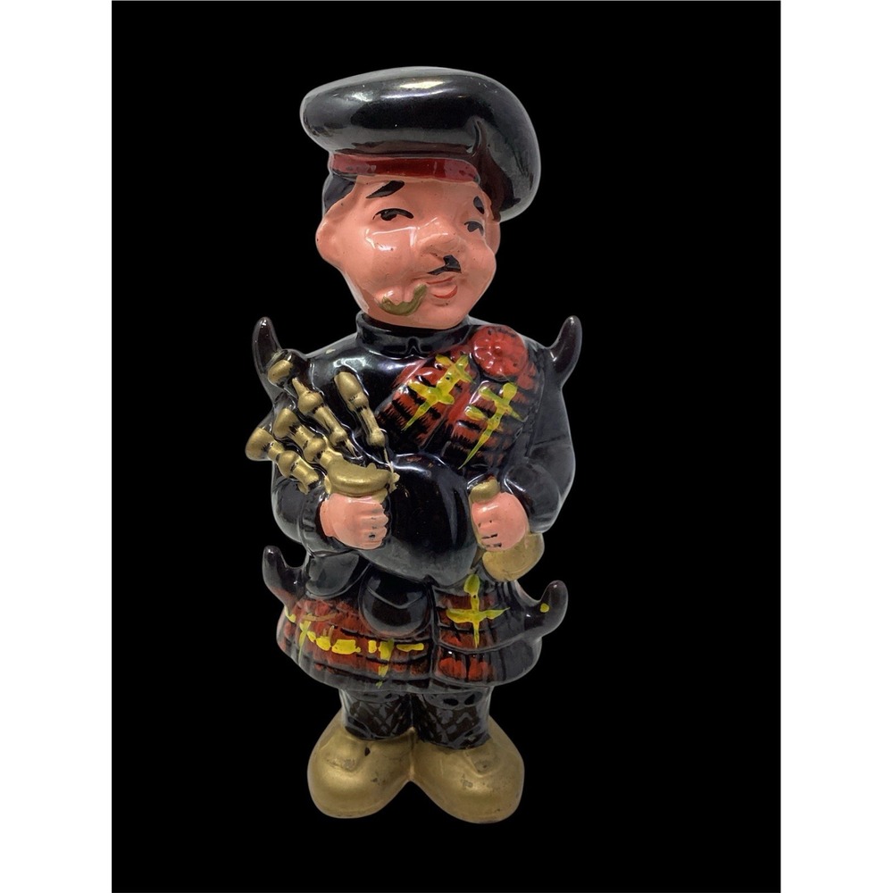 VTG Scottish Bagpipe Player Decanter Ceramic Rare Figural Bottle 10" 1960's